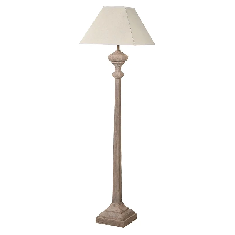 Slim Shapely Wooden Floor Lamp with Linen Shade 165cm