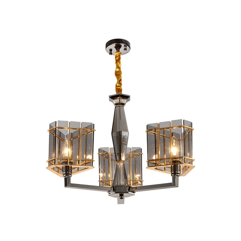 Victorian - Inspired Chandeliers with Ornate DetailsVictorian - Inspired Chandeliers with Ornate DetailsTriangular Smoke Glass Suspension Chandelier - Artistic Black Lighting for Dining Room