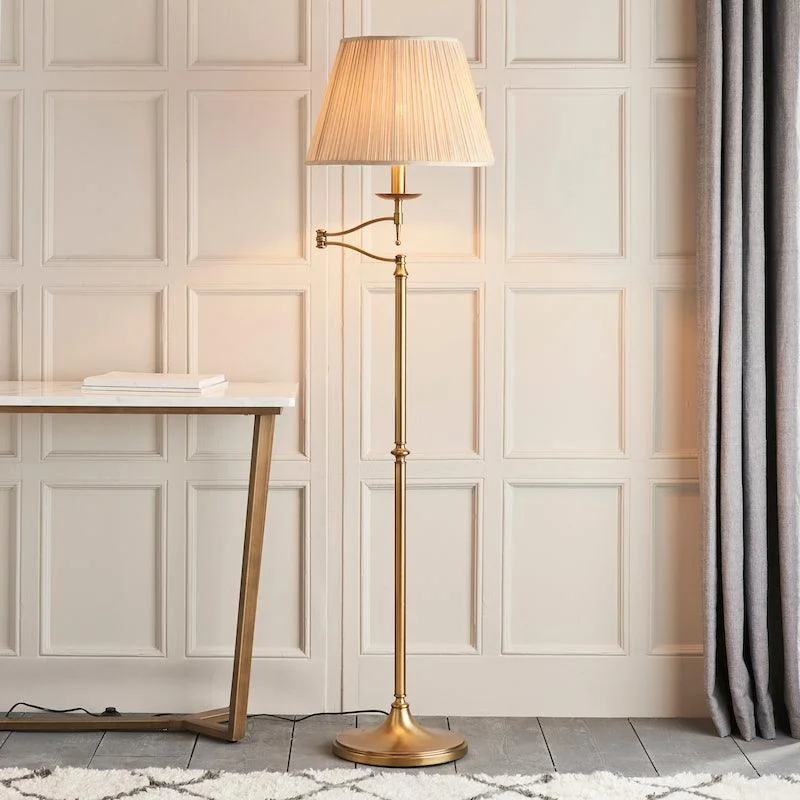 Stanford Antique Brass Finish Swing Arm Floor Lamp