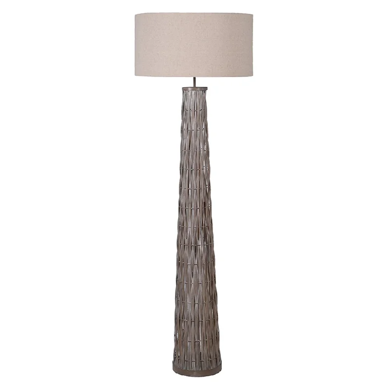 Tapered Woven Bamboo Floor Lamp with Linen Shade 158cm