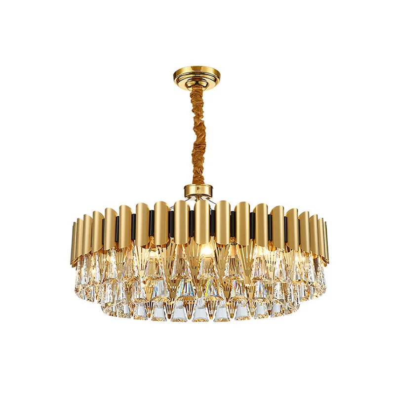 Chandeliers with Candle - Style Bulbs for a Classic AestheticChandeliers with Candle - Style Bulbs for a Classic AestheticGold Tiered Chandelier Pendant Light with Minimalist Tri-Prism Crystal for Living Room