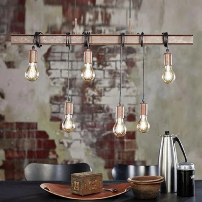 Townshend 4 Pendant Light industrial Steel 6Lt in Antique Brown