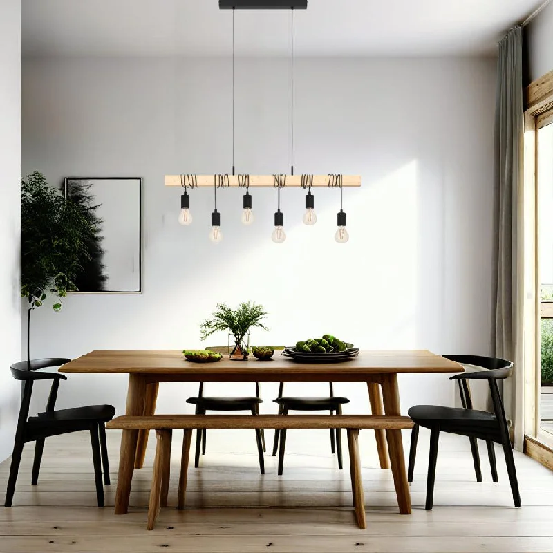 Townshend Ultra Modern Timber Pendant Light 6 Light