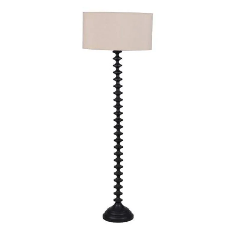 Turned Floor Lamp with Beige Shade 154cm