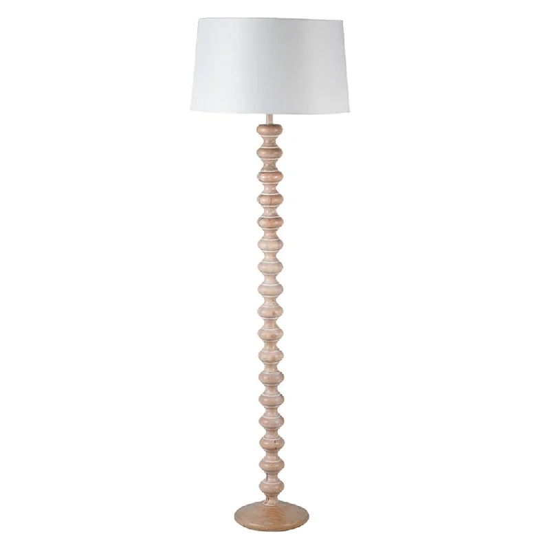 Wooden Turned Floor Lamp with Linen Shade 155cm