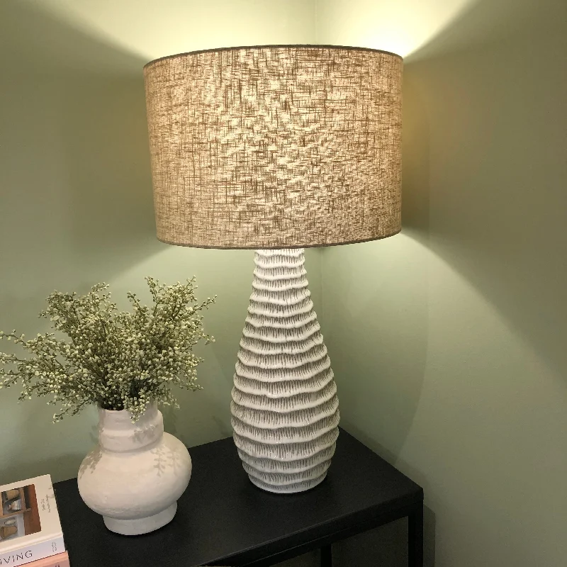 Beige Textured Lamp with Linen Shade 70cm