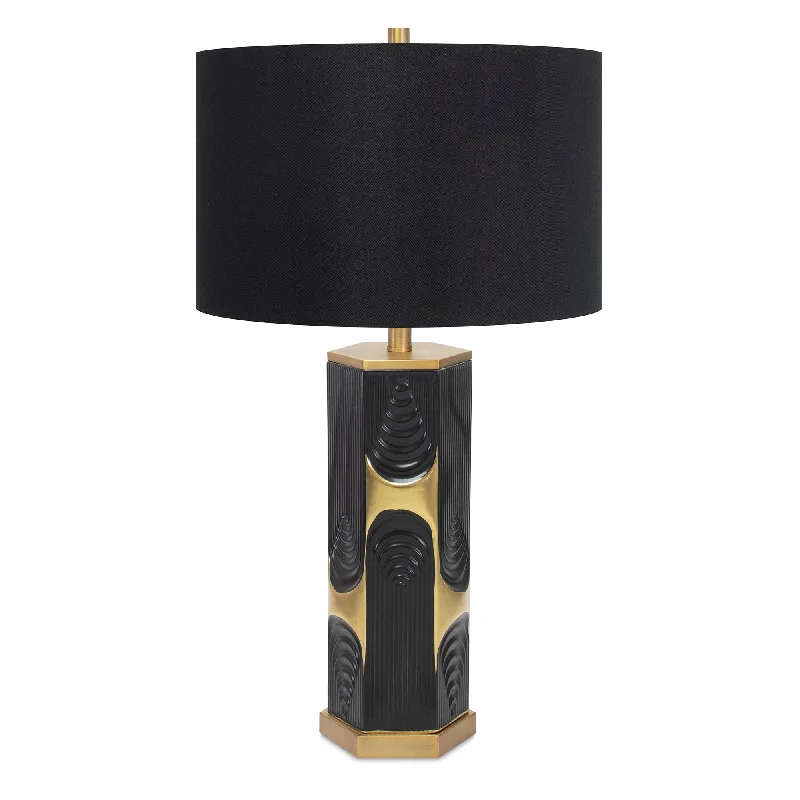 Black and Gold Hex Drape Table Lamp- with 17x17x11 Black Linen Shade