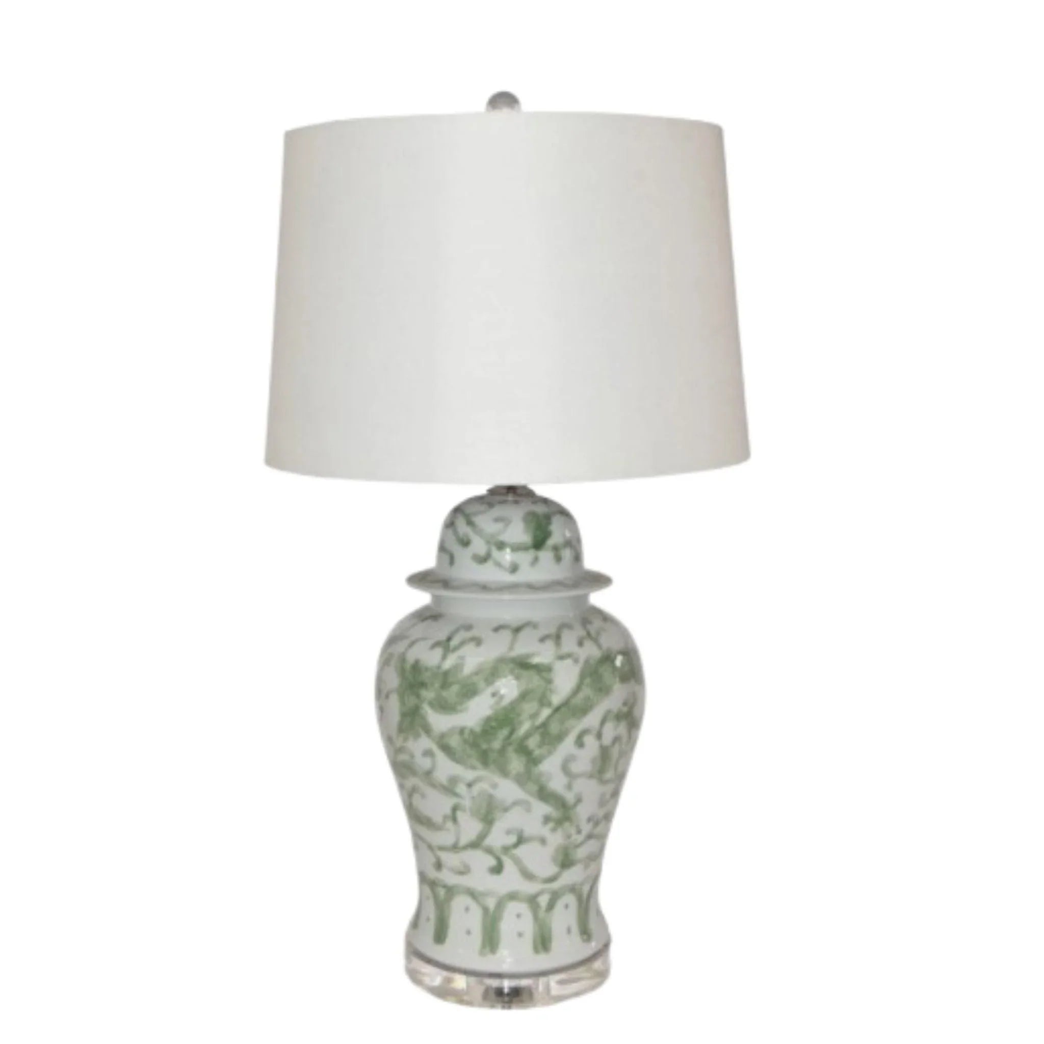 Celadon Dragon Motif Porcelain Temple Jar Table Lamp