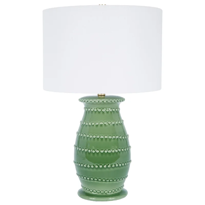 Ceramic Table Lamp in Green with White Linen Shade