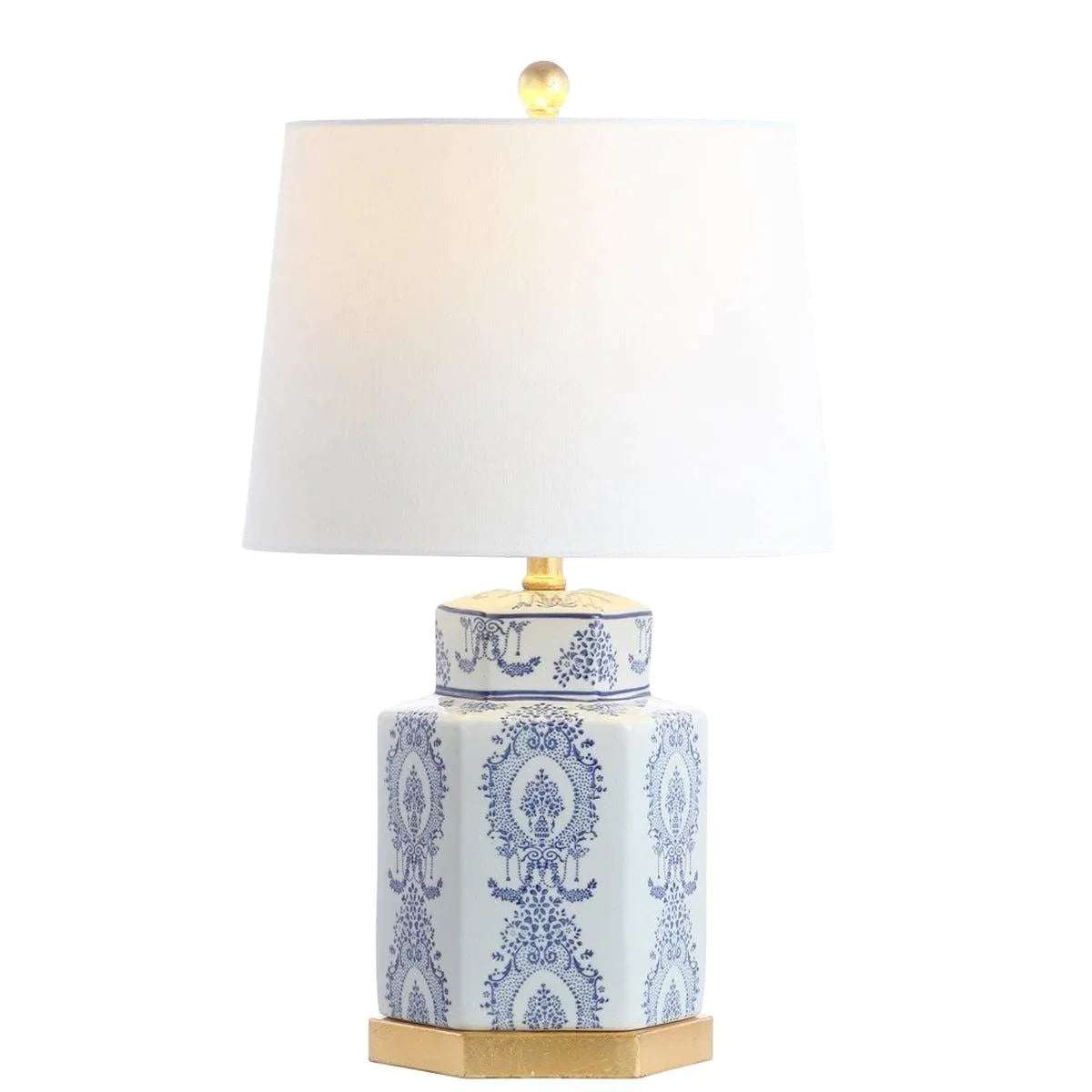 Ceramic Table Lamp with Blue and White Lapis Design and Gold Accent, Set of 2