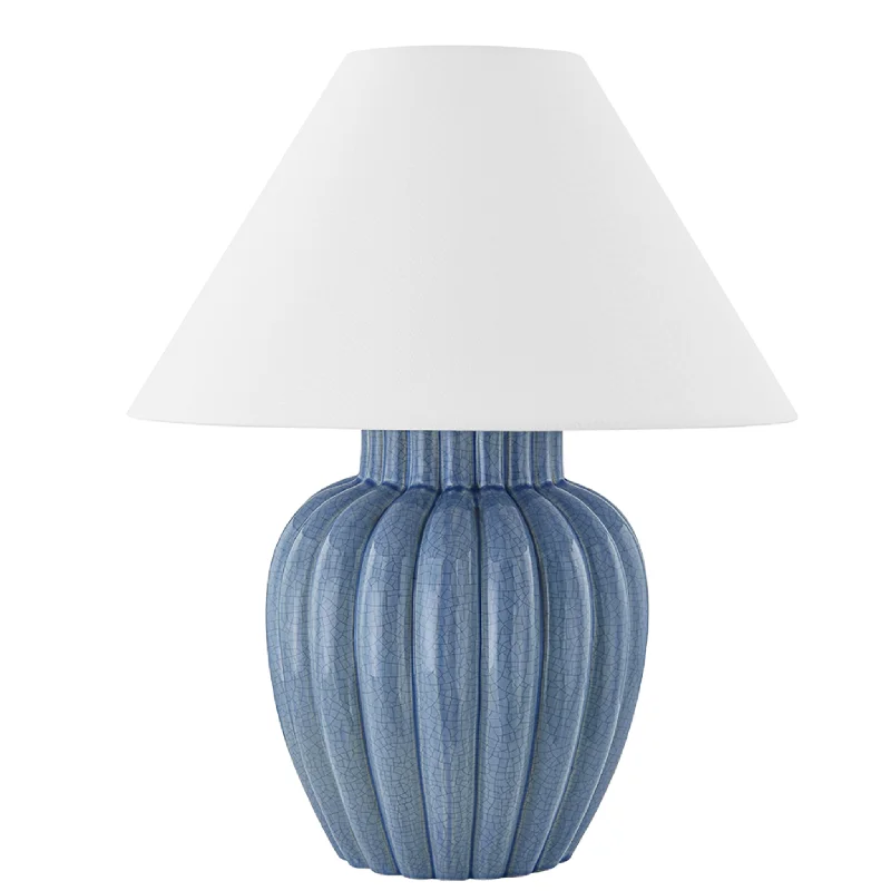 Clarendon Crackled Ceramic Blue Fluted Table Lamp