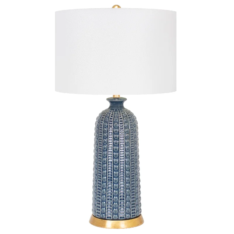 Denim Blue Melrose Table Lamp-with 17x17x11 White Classic Linen Shade