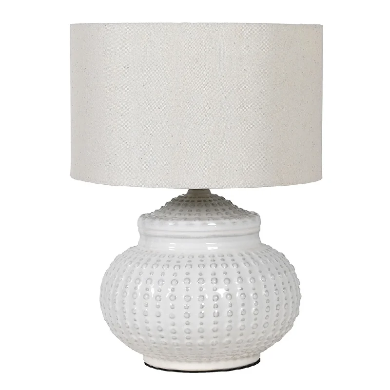 glass table lamps with a frosted surface for soft light diffusionDinky Cream Dimple Lamp with Linen Shade 40cm