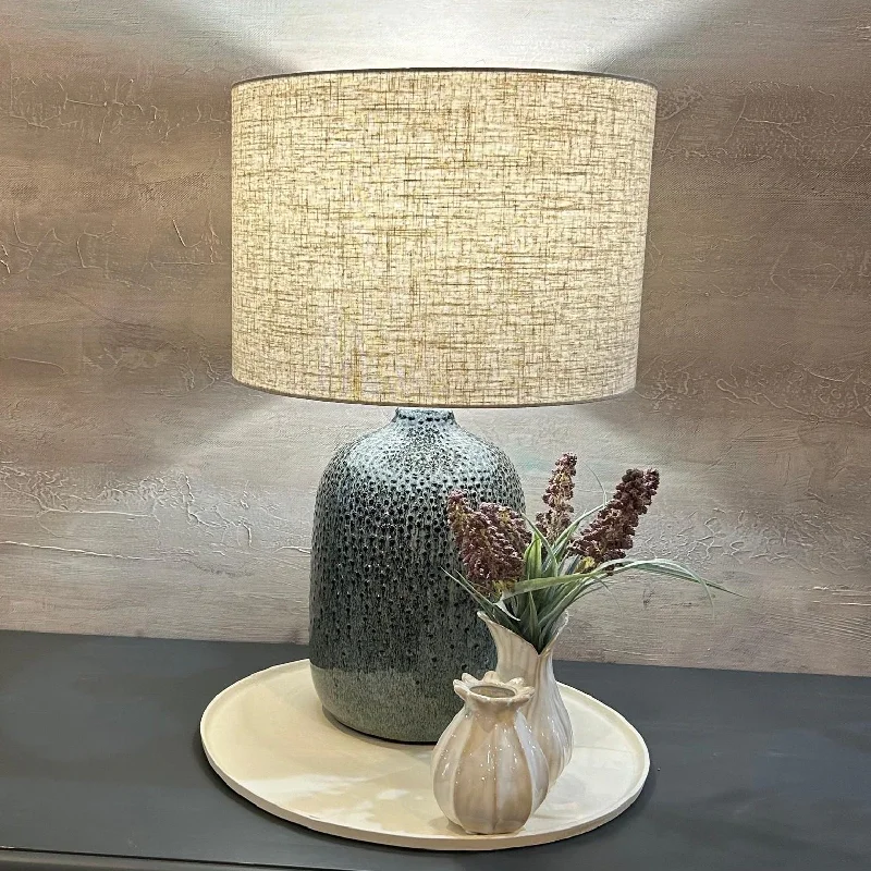 metal table lamps with a matte black finish for a sleek appearanceGreen Base Table Lamp with Linen Shade 57cm
