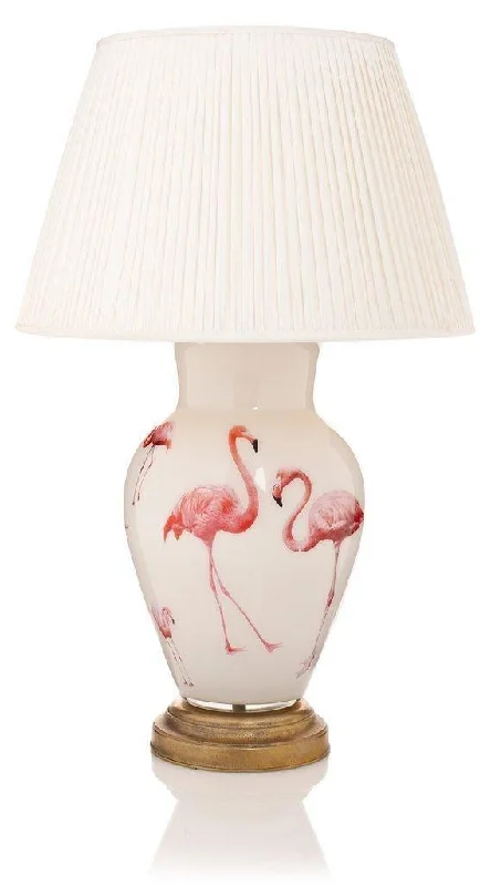 Handmade Glass Pink Flamingo Design Decoupage Lamp, Large