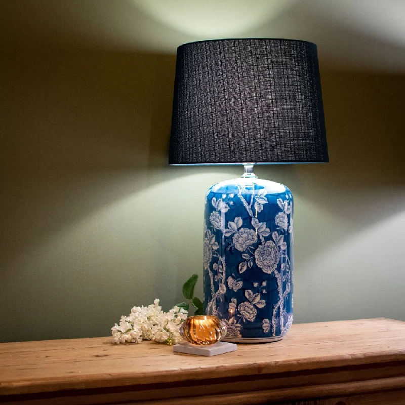 Indigo Flowers Lamp with Blue Shade 68cm