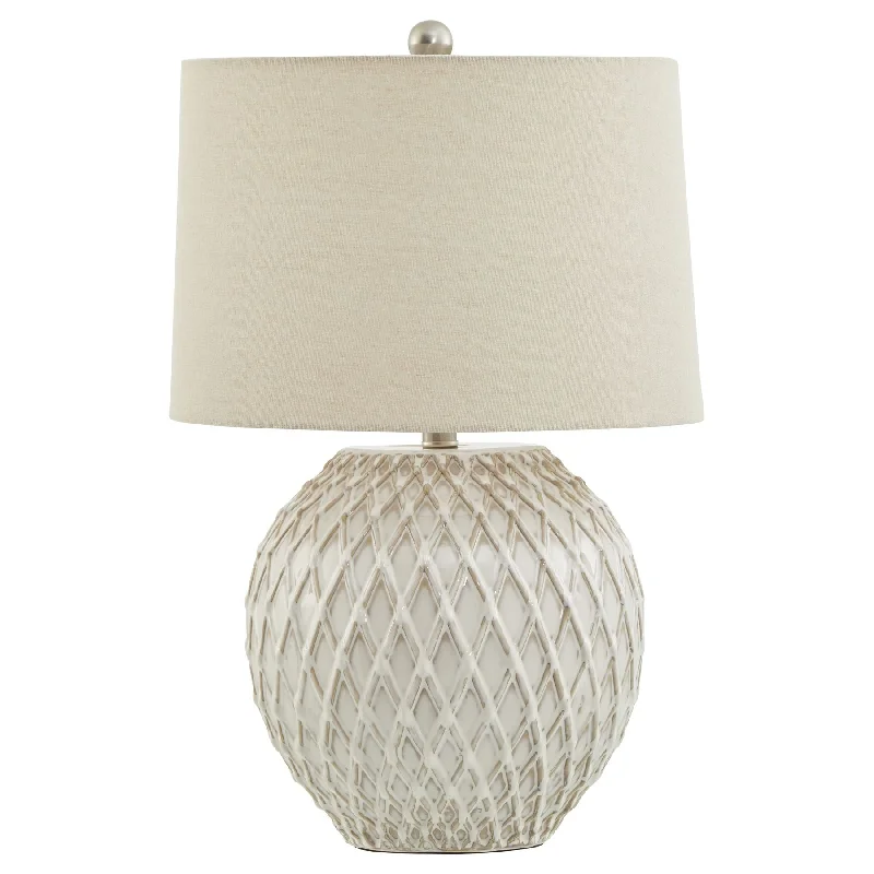 Lattice Ceramic Table Lamp With Linen Shade 58cm