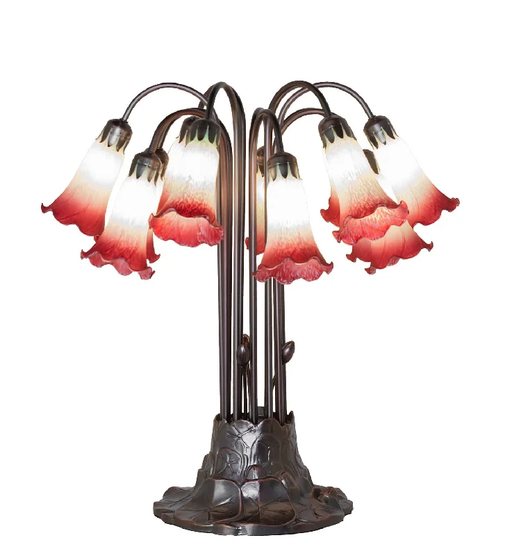 Seafoam/Cranberry Tiffany Pond Lily 12 Light Table Lamp