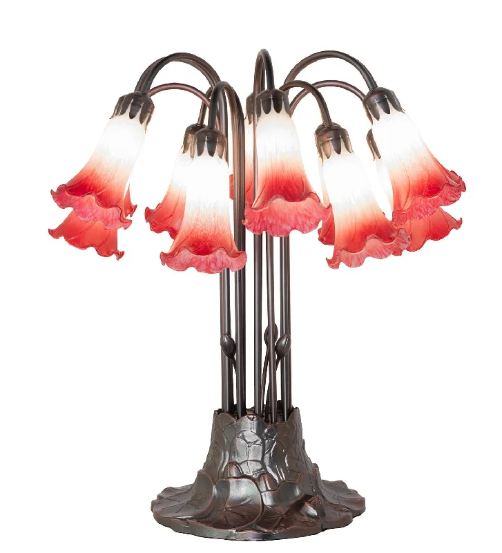 Pink/White Tiffany Pond Lily 12 Light Table Lamp