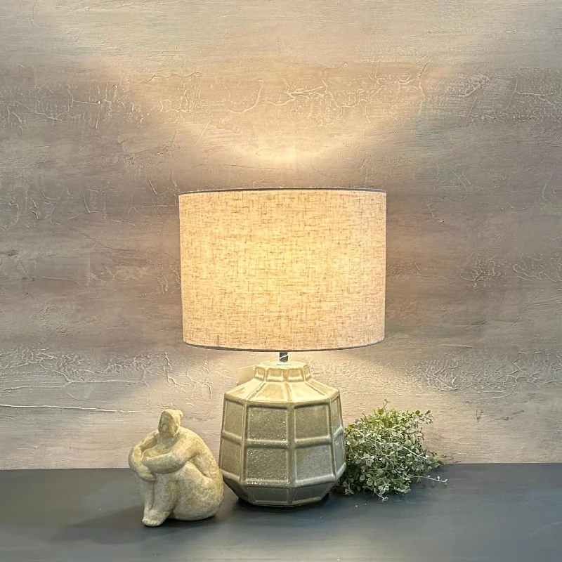 glass table lamps with a frosted surface for soft light diffusionOff-White Hexagonal Table Lamp with Linen Shade, 43cm