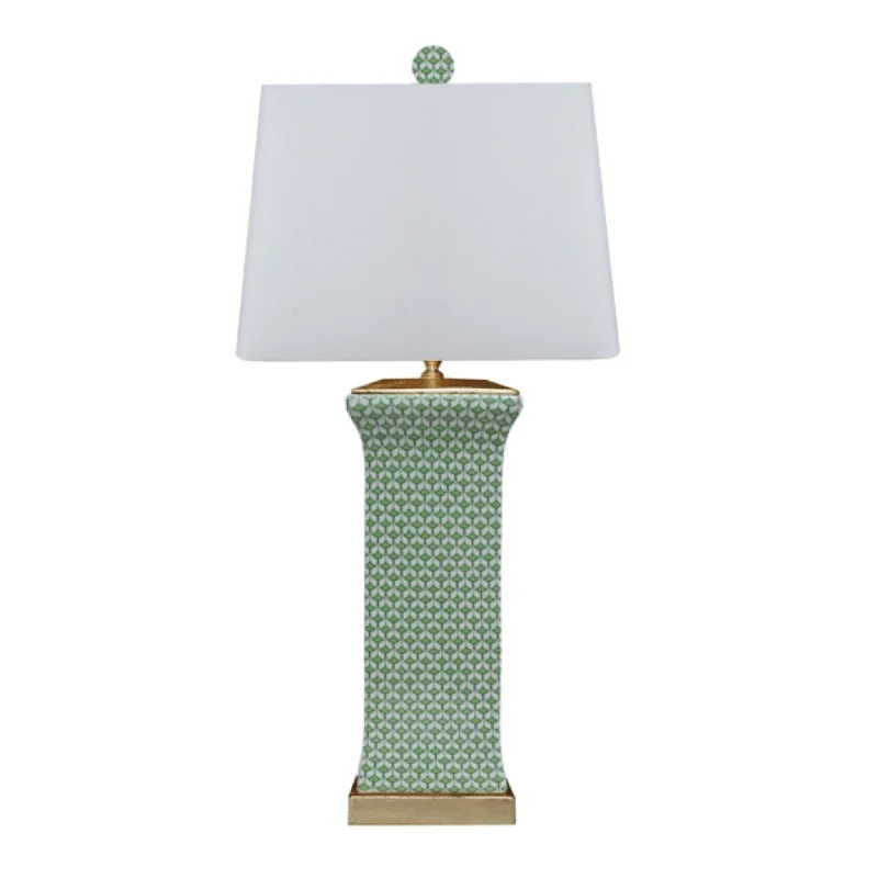 Porcelain Green Fish Scale Flat Vase Lamp With Gold Leaf Base