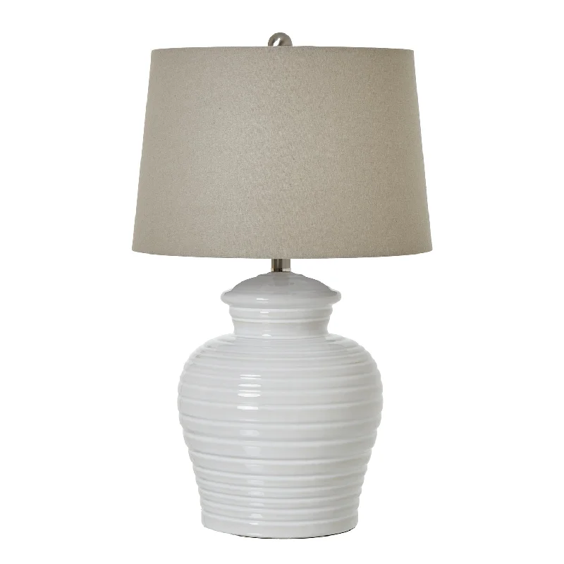 White Ceramic Pot Lamp With Linen Shade 62cm