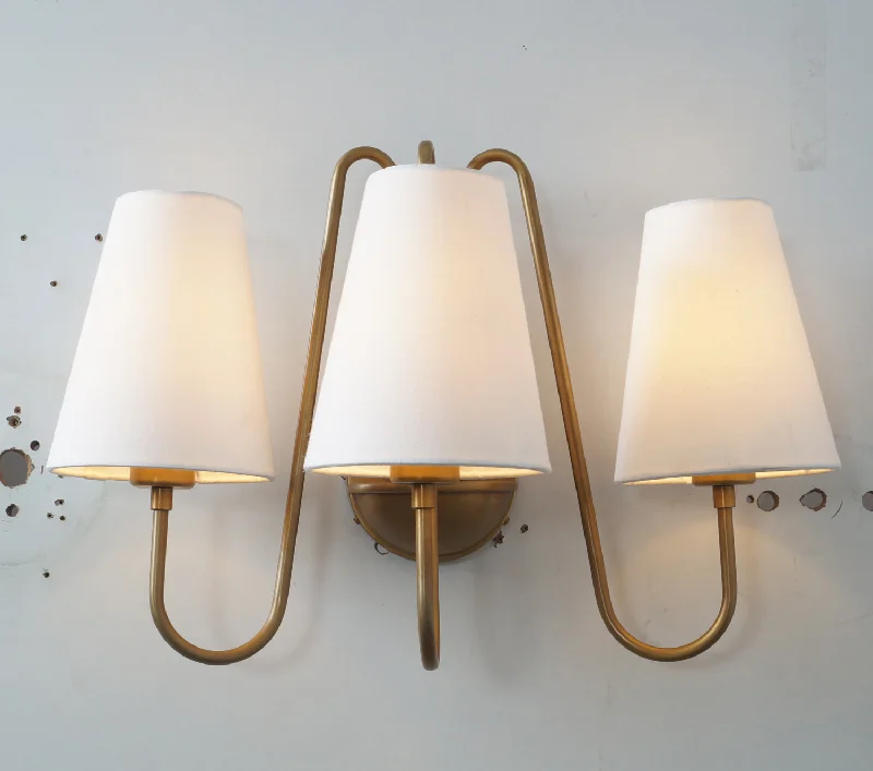 Articulated Arms Three Linen Shade Wall Sconce