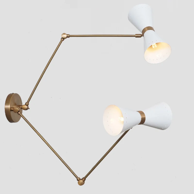 Brass Articulated Arm Double Shade Wall Lamp