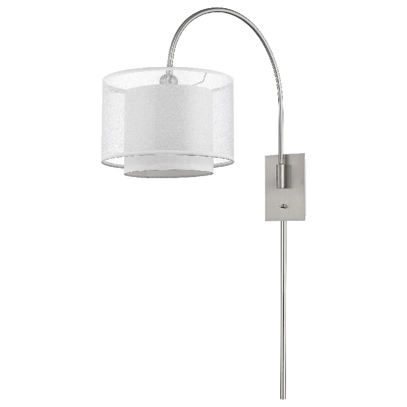 Brella 1-Light Brushed Nickel Swivel Wall Lamp With Sheer Snow Shantung Two Tier Shade By Homeroots