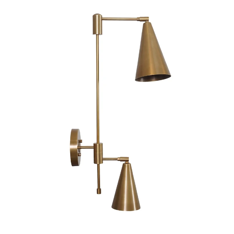 Double Shade Brass Articulated Arm Wall Lamp