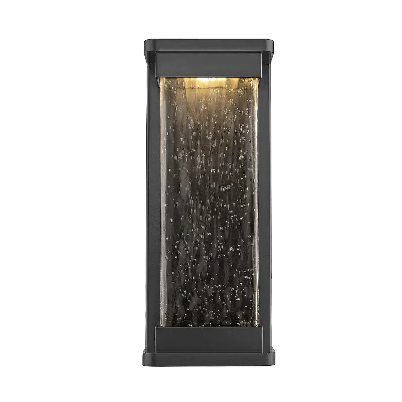 Ederle Outdoor Wall Lamp - Powder Coat Black - Clear Water Seeded Glass - 11W Integrated LED Module - 850lm - 16in. H - 3000K Warm White