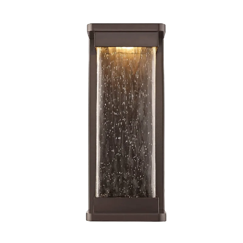 Ederle Outdoor Wall Lamp - Powder Coat Bronze - Clear Water Seeded Glass - 11W Integrated LED Module - 850lm - 16in. H - 3000K Warm White