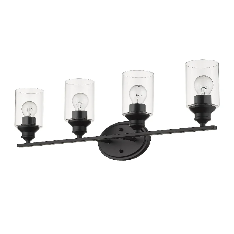 Four Light Matte Black Wall Light with Clear Glass Shade By Homeroots