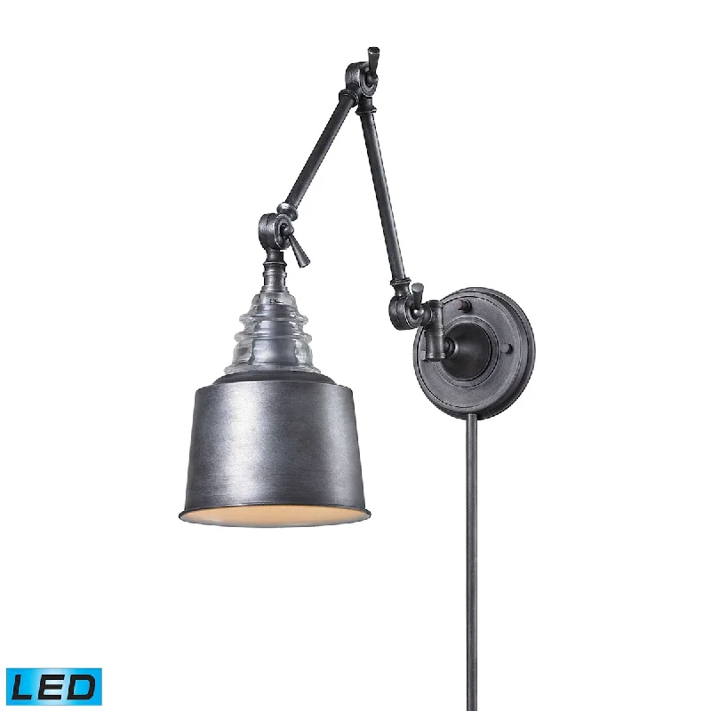 Insulator Glass 1-Light Swingarm Wall Lamp in Weathered Zinc - Includes LED Bulb ELK Lighting