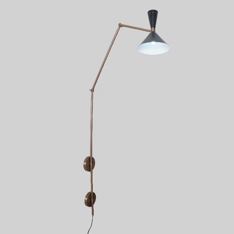 Large Single Light Articulated Shade Brass Wall Lamp