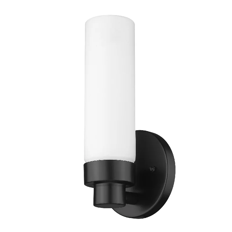 Matte Black Wall Light with Narrow Frosted Glass Shade By Homeroots