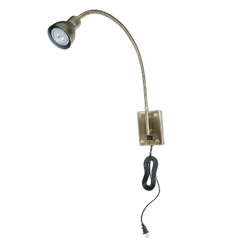 Metal Round Wall Reading Lamp With Plug In Switch, Silver And Gray By Benzara