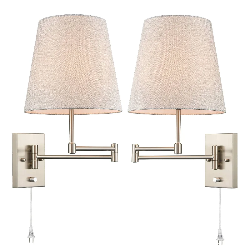 bohemian wall lamps with colorful glass for an eclectic hallwayModern Brushed Nickel Plug-in or hardwired Swing Arm Wall Lamp with Fabric Shade Set of 2