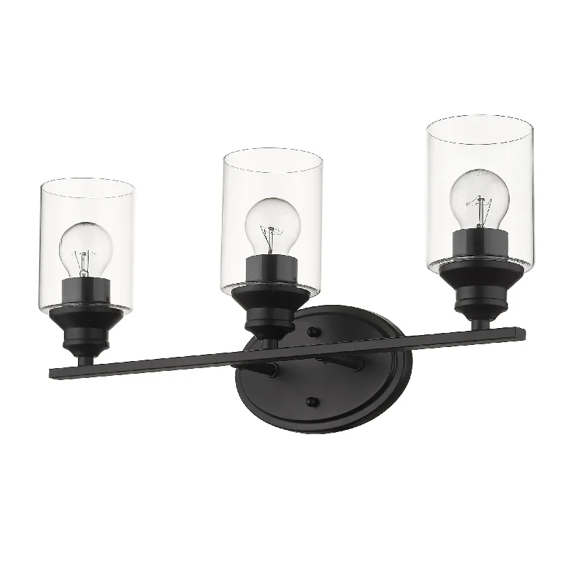 Three Light Matte Black Wall Light with Clear Glass Shade By Homeroots