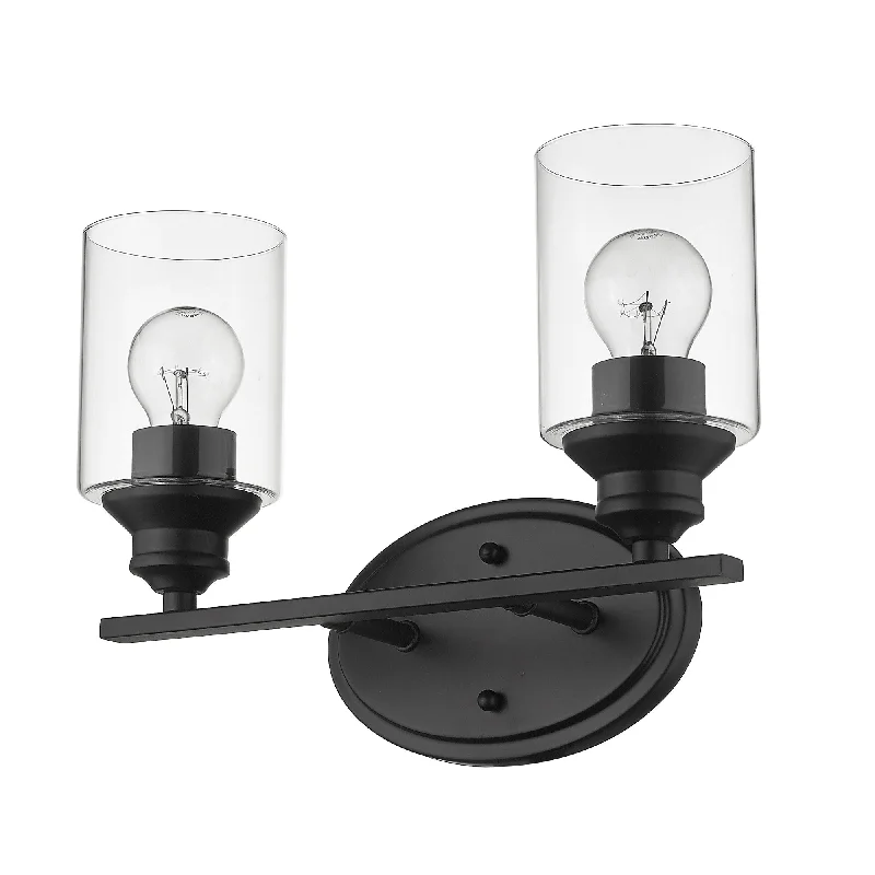 Two Light Matte Black Wall Light with Clear Glass Shade By Homeroots