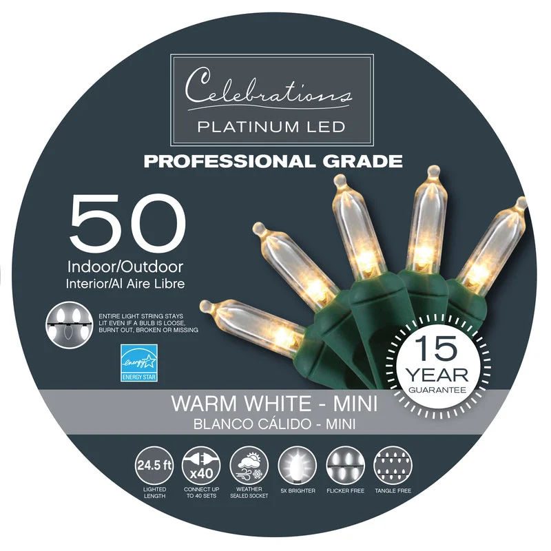 Celebrations Platinum LED T5 Warm White 50 ct String Christmas Lights 24.5 ft.